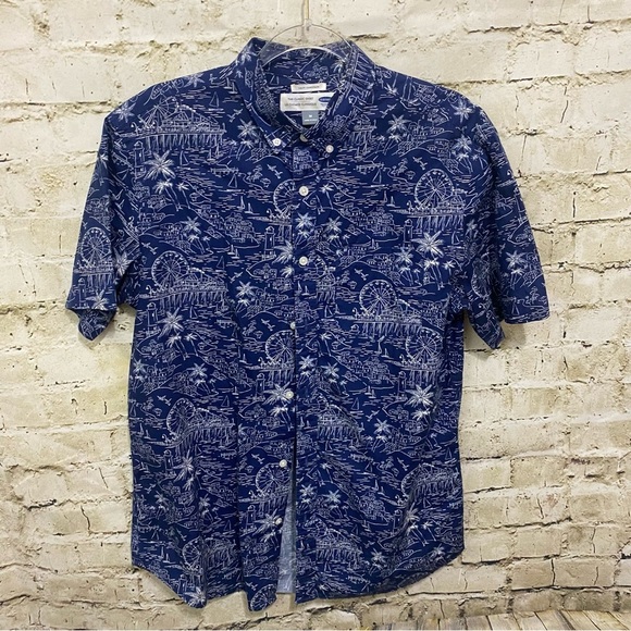 Old Navy Slim Fit Blue Charcoal Vacation Classic Button Up Shirt - Picture 1 of 5